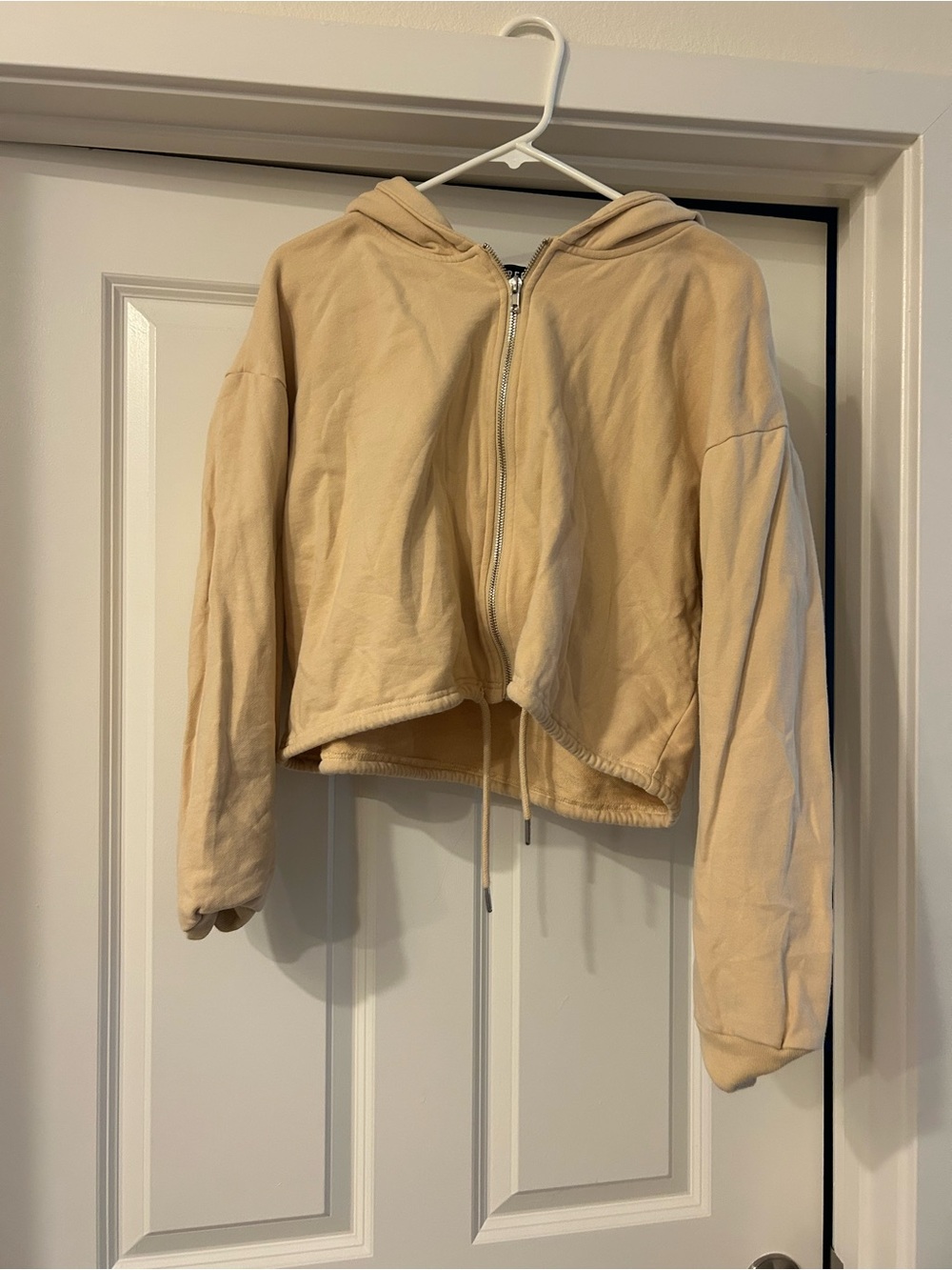 Cropped Tan Zip-Up Hooded Jacket